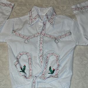 Embroidered Mexican Shirt with Cactus Design